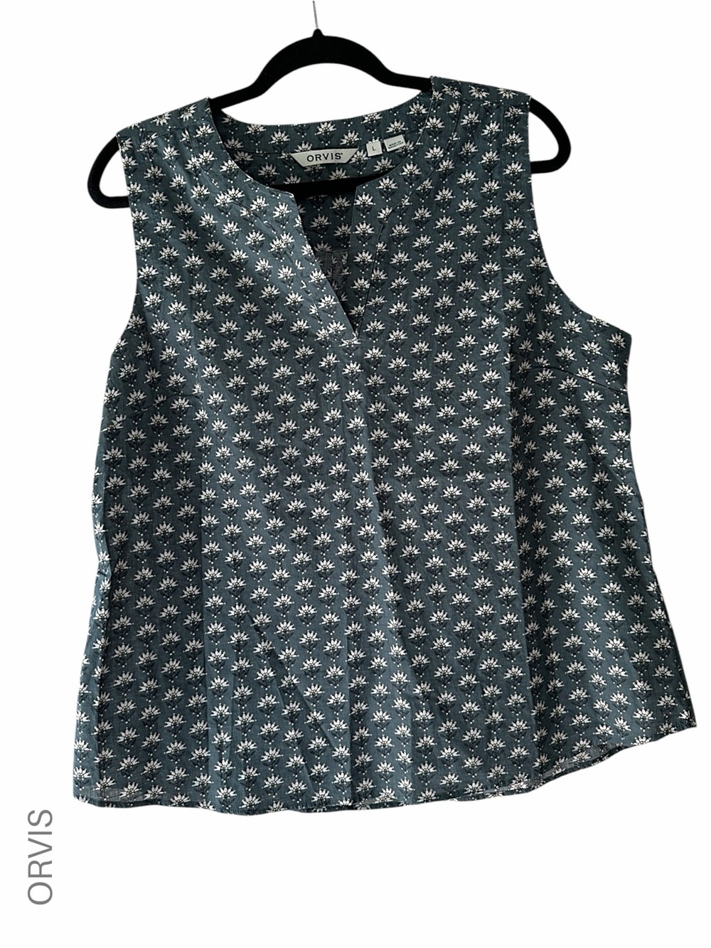 ORVIS NWOT PURE COTTON FLORAL DITSY PRINT SLEEVELESS TOP SPLIT NECK | LARGE